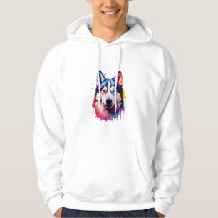 Watercolor Siberian Husky Colourful Art Hoodie
