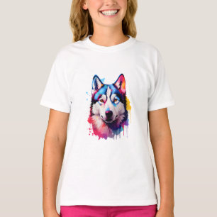 Watercolor Siberian Husky Colourful Art T-Shirt
