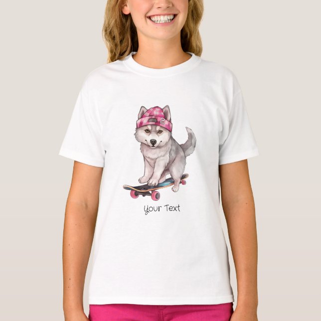 Watercolor Siberian Husky Girl T-Shirt (Front)