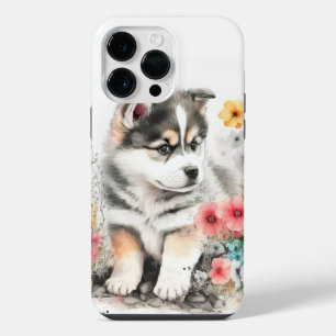 WATERCOLOR SIBERIAN HUSKY PUPPY DOG iPhone 14 PRO MAX CASE