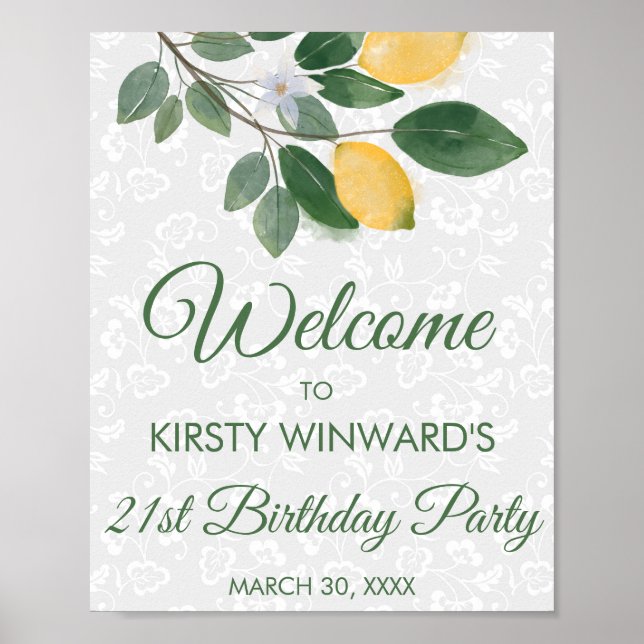 Watercolor Sicilian Lemons Birthday Party Poster (Front)