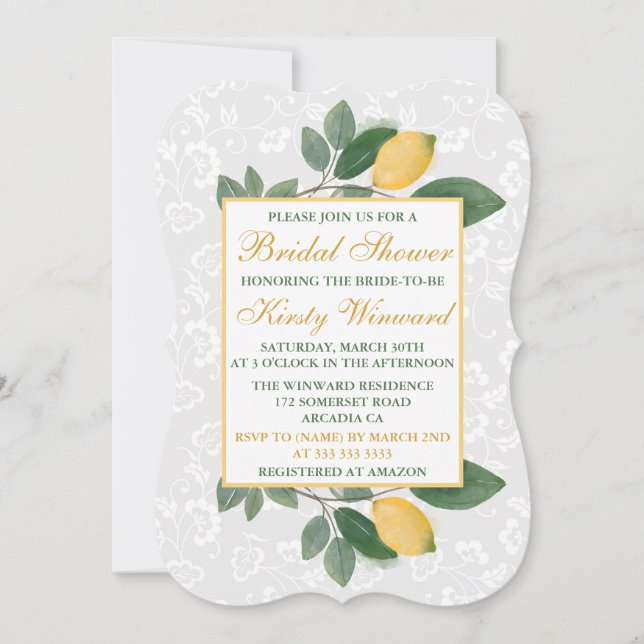 Watercolor Sicilian Lemons Bridal Shower Invitation (Front)