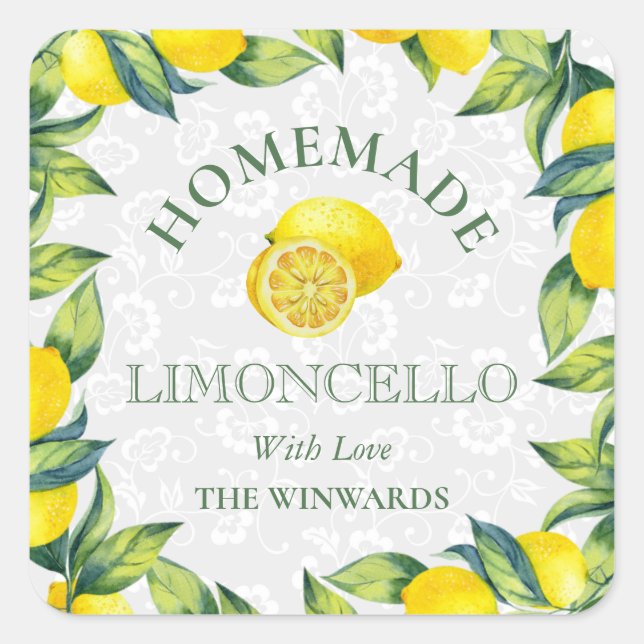 Watercolor Sicilian Lemons Homemade Limoncello Square Sticker (Front)