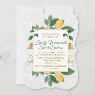 Watercolor Sicilian Lemons Sweet Sixteen Invitation