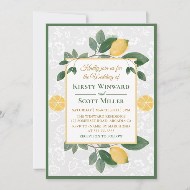 Watercolor Sicilian Lemons Wedding Invitation (Front)