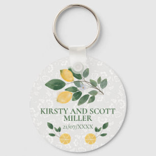 Watercolor Sicilian Lemons Wedding Key Ring