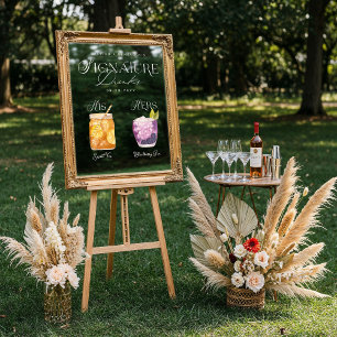 Watercolor Signature Drink Wedding Bar Sign Cling