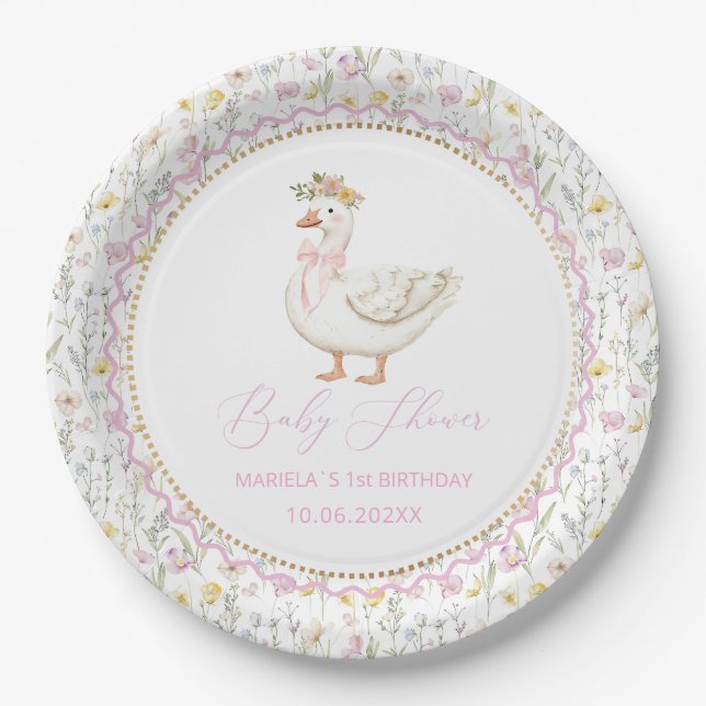  Watercolor  Silly Goose 1st birthday Paper Plate (Front)