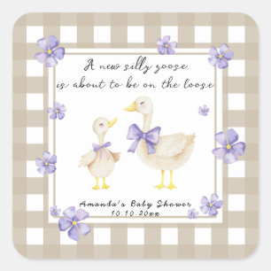Watercolor Silly Goose Baby Shower Square Sticker