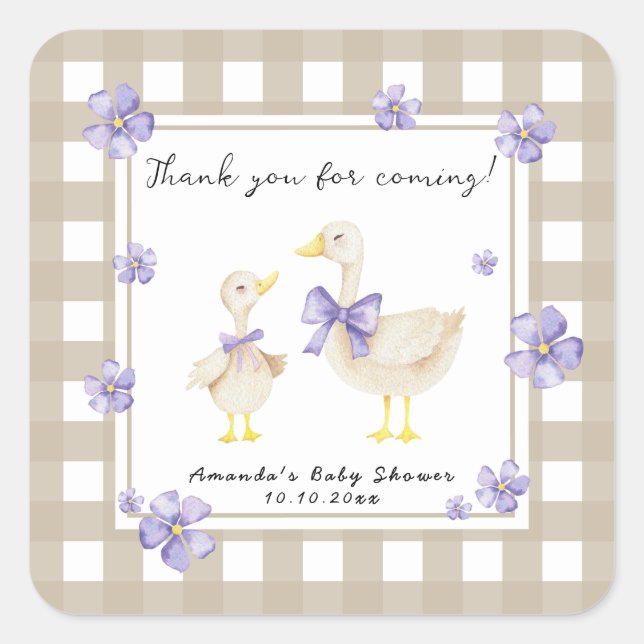 Watercolor Silly Goose Baby Shower Thank You Square Sticker (Front)