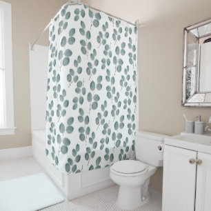 Watercolor Silver Dollar Eucalyptus Leaves Pattern Shower Curtain
