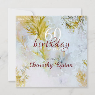 Watercolor Silver & Gold Leaves Birthday Invitation