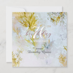 Watercolor Silver & Gold Leaves Surprise Birthday Invitation