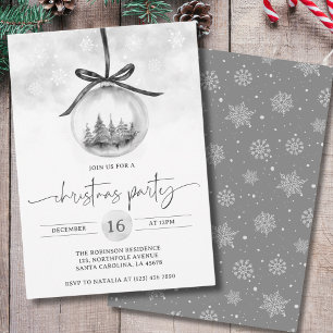 Watercolor Silver Grey Ornament Christmas Party Invitation