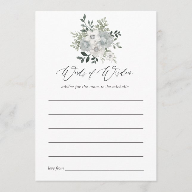 Watercolor Silver Sage Bridal Shower Advice Card (Front)