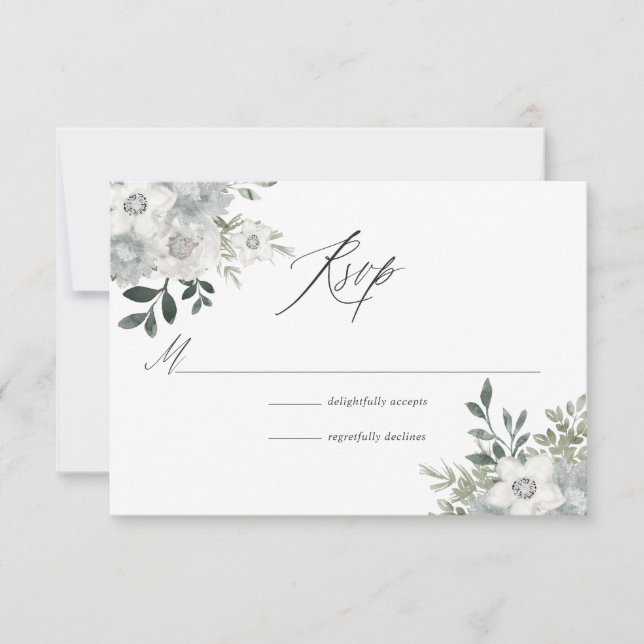 Watercolor Silver Sage Floral Wedding RSVP Card (Front)