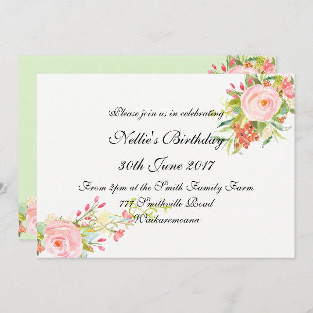 Watercolor Simple Elegant Birthday Invitation (Front/Back)