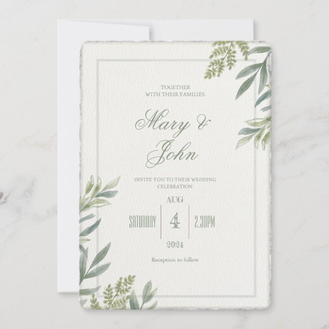 Watercolor Simple Faux Deckled-Edge Wedding Invite (Front)