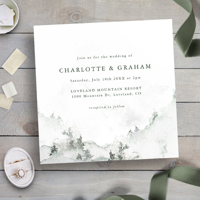 Watercolor Simple Forest Wedding Invitation (Green and White - Watercolor Simple Forest Wedding Invitation
)
