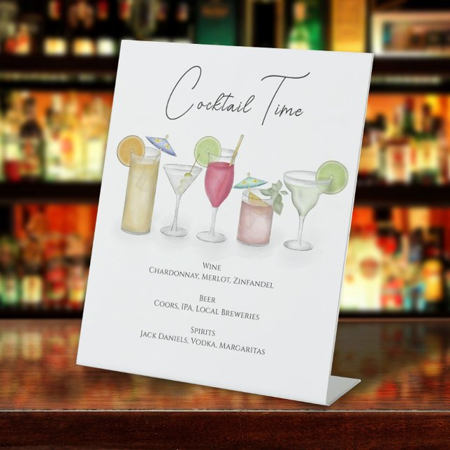 Watercolor Simple Fun Whimsical Cocktail Drinks  Pedestal Sign (Creator Uploaded)