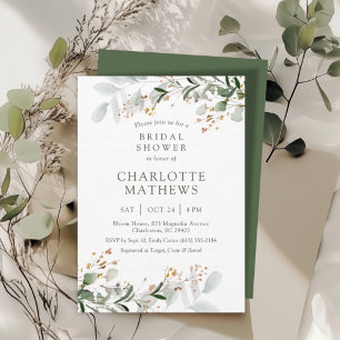 Watercolor Simple Green Foliage Bridal Shower Invitation