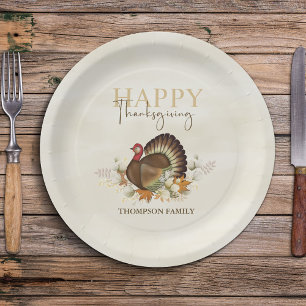 Watercolor Simple Happy Thanksgiving Simple Turkey Paper Plate