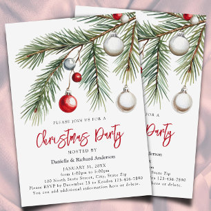 Watercolor Simple Red Christmas Party Invitation