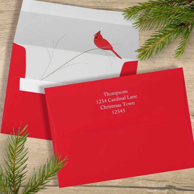 Watercolor Simple Winter Red Cardinal Woodland Envelope (Simple minimalist minimalist cardinal envelope with a grey background. )