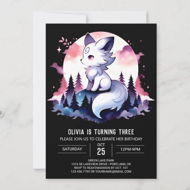 Watercolor Simple Wolf Birthday Invitation (Front)