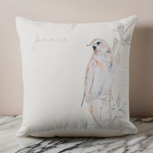 Watercolor Singing Nightingale Bird of Peace Cushion
