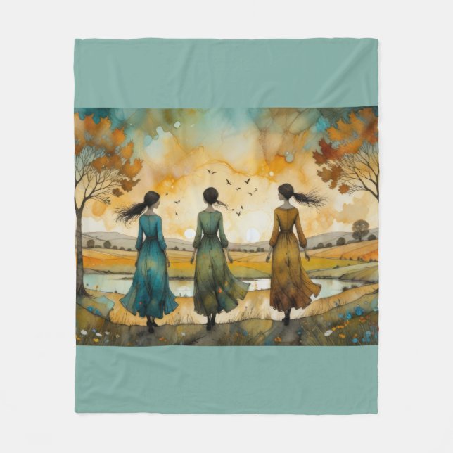 watercolor sisters fleece blanket (Front)