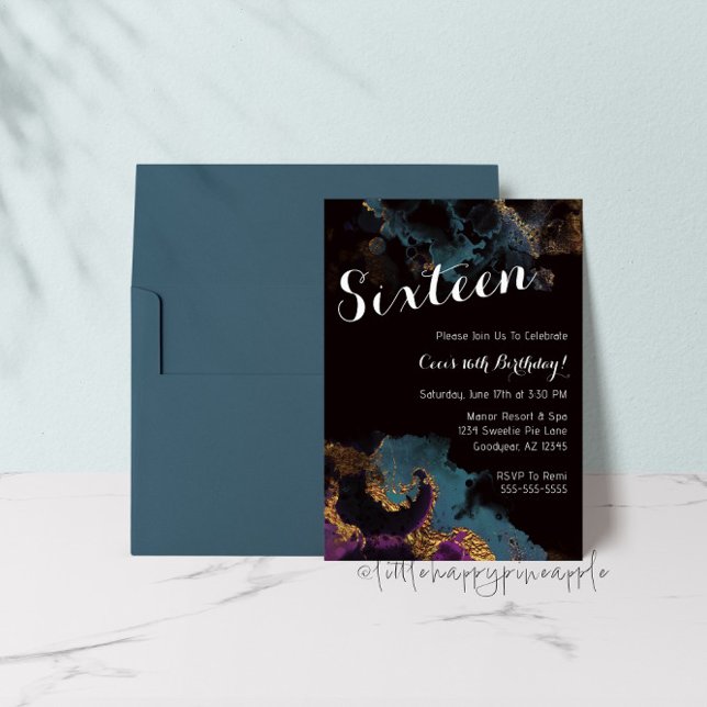 Watercolor Sixteen Birthday Invitation (Creator Uploaded)