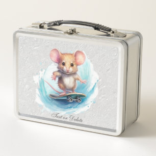 Watercolor Skateboard Mouse Metal Lunch Box