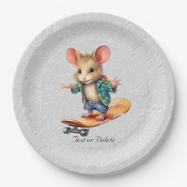 Watercolor Skateboard Mouse Paper Plate (Front)