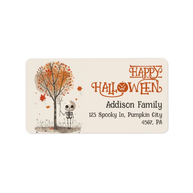 Watercolor Skeleton Happy Halloween Cute Address Label (Front)