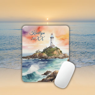 Watercolor Sketch Byron Bay Lighthouse Monogram   Mouse Pad
