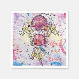 Watercolor sketch Dreamcatcher “Chase your Dream Napkin