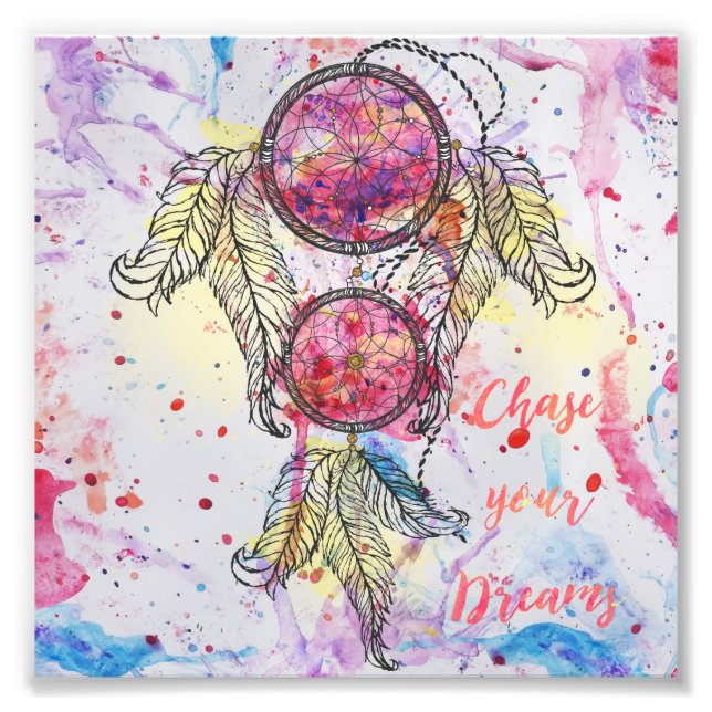Watercolor sketch Dreamcatcher “Chase your Dreams” Photo Print (Front)