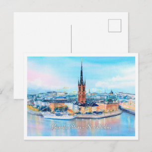 Watercolor sketch Gamla Stan Stockholm Sweden Postcard