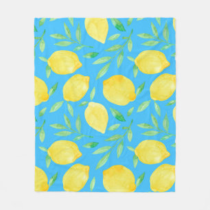 Watercolor Sketch Lemons Seamless Design Fleece Blanket