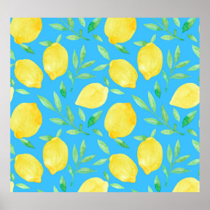 Watercolor Sketch Lemons Seamless Design Poster