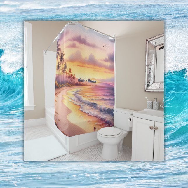 Watercolor Sketch Maui Hawaii Colourful | Shower Curtain (Creator Uploaded)