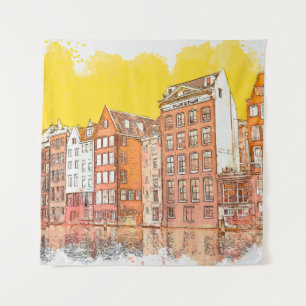 Watercolor sketch or illustration of traditional a tapestry