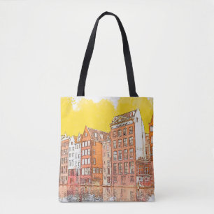 Watercolor sketch or illustration of traditional a tote bag