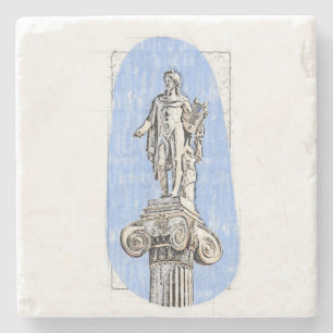 Watercolor Sketch Statue of Apollon Stone Coaster 