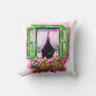 Watercolor sketch traditional old fashioned window cushion