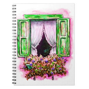 Watercolor sketch traditional old fashioned window notebook