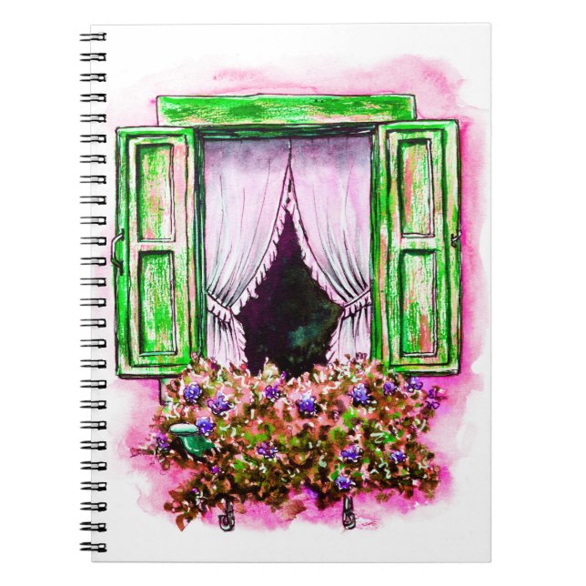Watercolor sketch traditional old fashioned window notebook (Front)