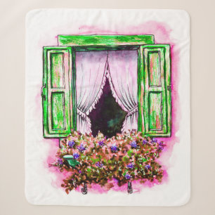 Watercolor sketch traditional old fashioned window sherpa blanket