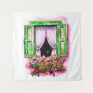 Watercolor sketch traditional old fashioned window tapestry